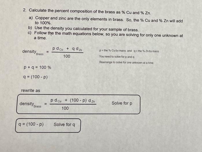 Solved 2. Calculate the percent composition of the brass as