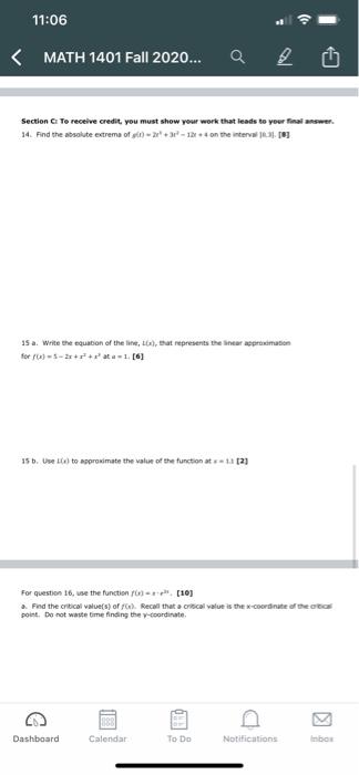 11:06 MATH 1401 Fall 2020... Q Section Short Answer. | Chegg.com