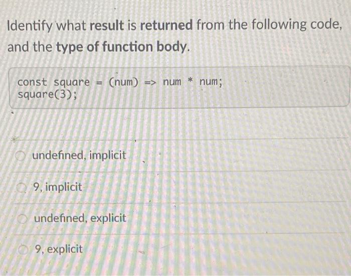 Solved Identify what result is returned from the following | Chegg.com