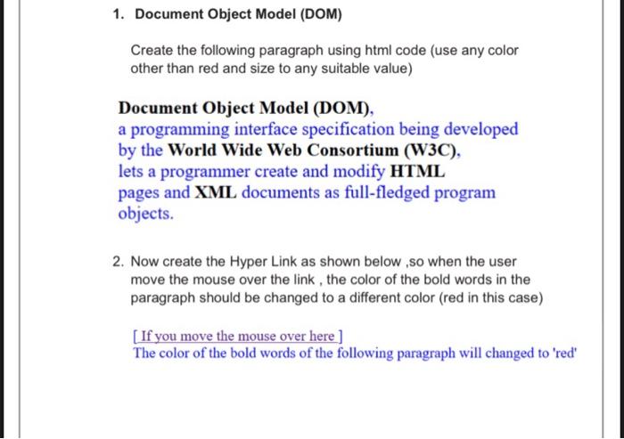 Solved 1. Document Object Model (DOM) Create the following | Chegg.com