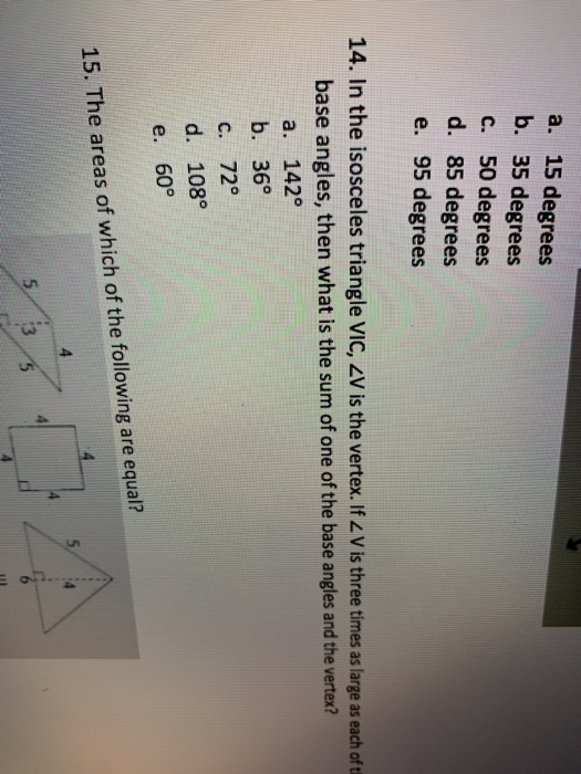 Solved A 15 Degrees B 35 Degrees C 50 Degrees D 85 Chegg Com