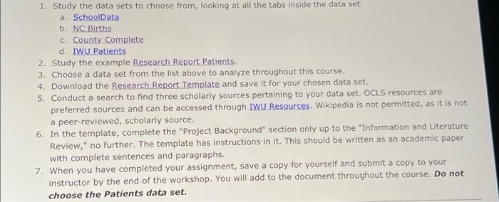 1. Study the data sets to choose from, looking at all | Chegg.com