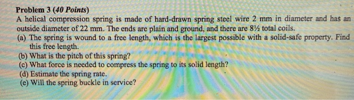 Helical Spring Sample Problem Solved Problem 3 (40 Points) A helical compression spring is | Chegg.com