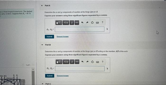 Determine the \( z \) and \( y \) components of teactisn at the binge (piti) at \( A \)
Express yout answets using theee sign