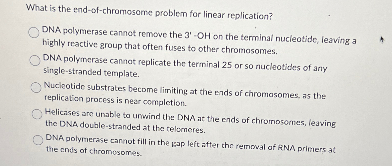 Solved What is the end-of-chromosome problem for linear | Chegg.com