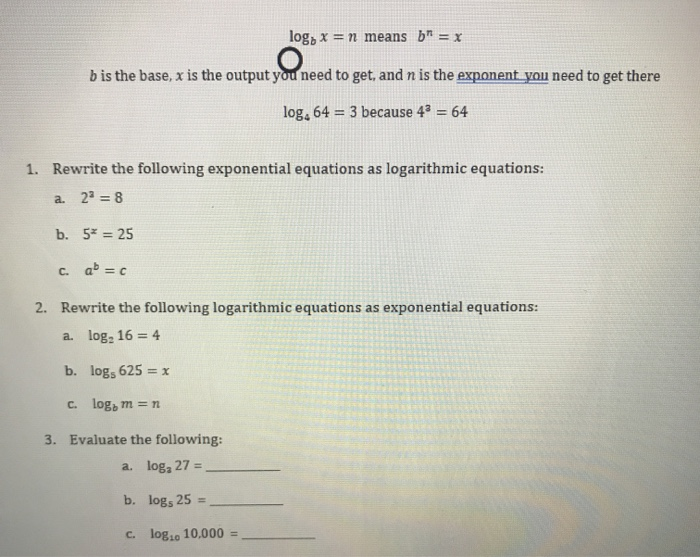 Solved Log X N Means B X B Is The Base X Is The Out Chegg Com