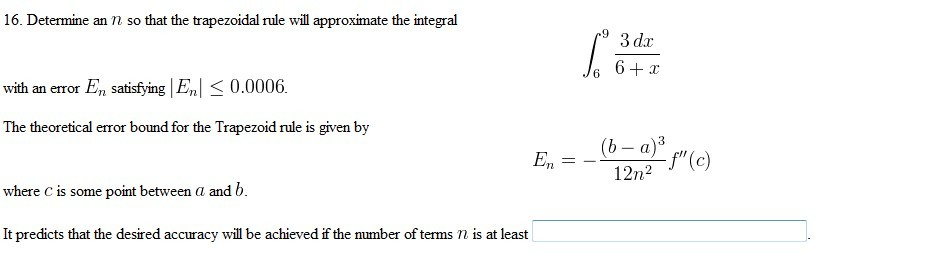 Eta Problem Solving Calculation Determine an eta so that the trapezoidal rule will | Chegg.com