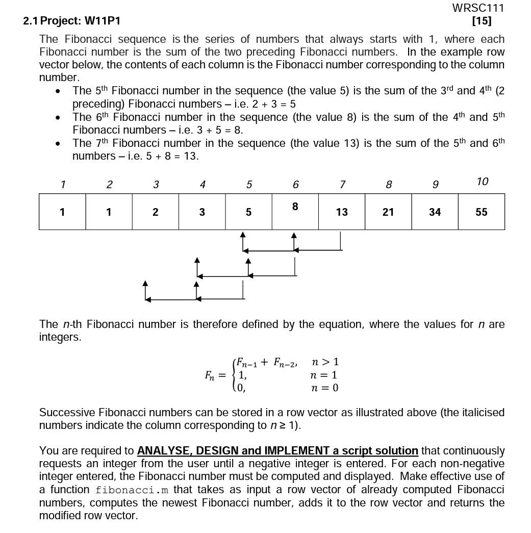 Solved WRSC111 2.1 Project: W11P1 [15] The Fibonacci | Chegg.com