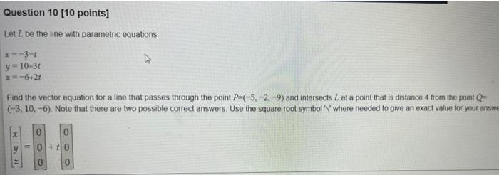 Solved Let L Be The Line With Parametric Equations | Chegg.com