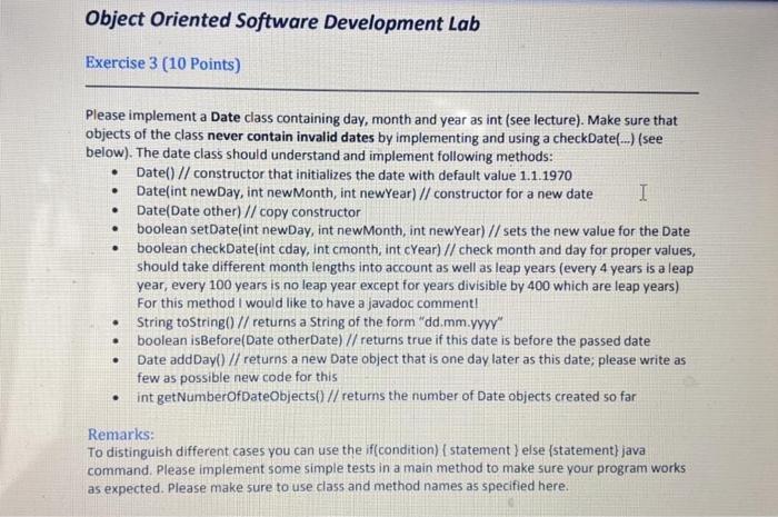 Solved Object Oriented Software Development Lab Exercise 3 | Chegg.com