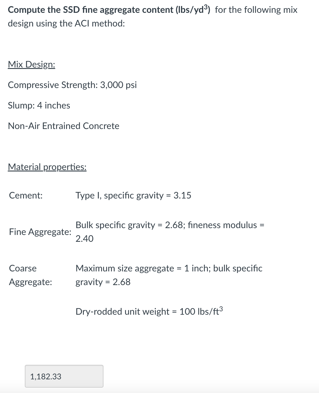 Solved Compute the SSD ﻿fine aggregate content (lbsyd3) ﻿for | Chegg.com
