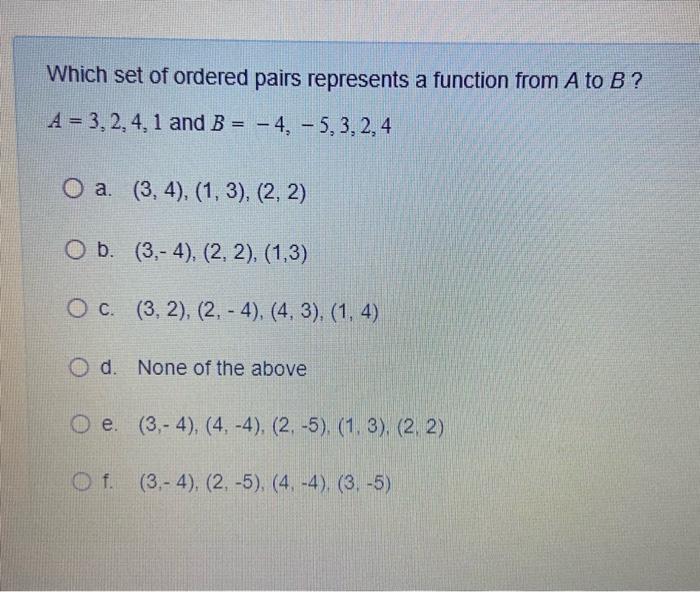 Solved Which Set Of Ordered Pairs Represents A Function From Chegg Com   Image