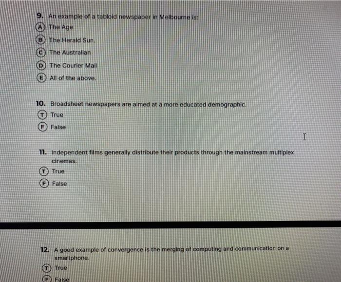 Solved 9. An example of a tablold newspaper in Melbourne is: | Chegg.com