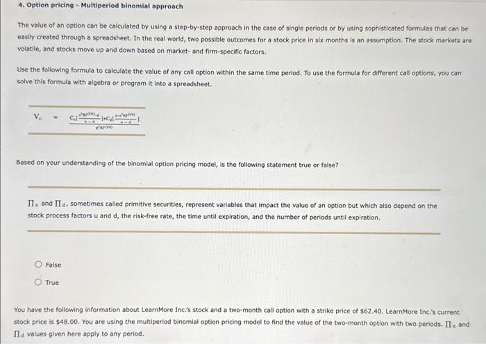 Solved 4. Option pricing - Multiperiod binomial approach The | Chegg.com