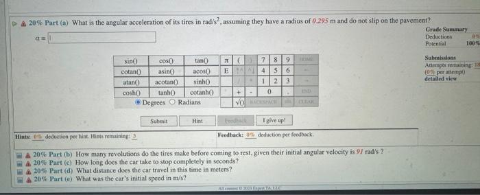 Solved (10\%) Problem 9: During a very quick stop, a car | Chegg.com