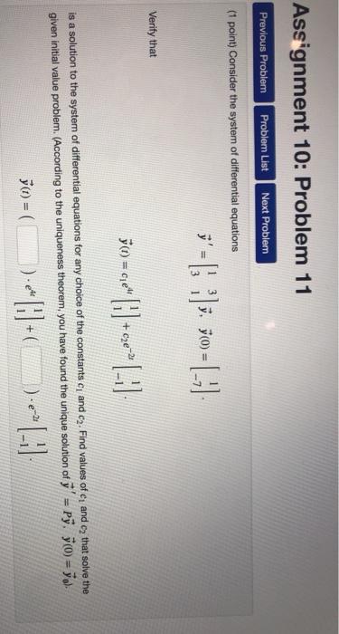 Solved Assignment 10: Problem 11 Previous Problem Problem | Chegg.com