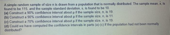Solved A simple random sample of size n is drawn from a | Chegg.com