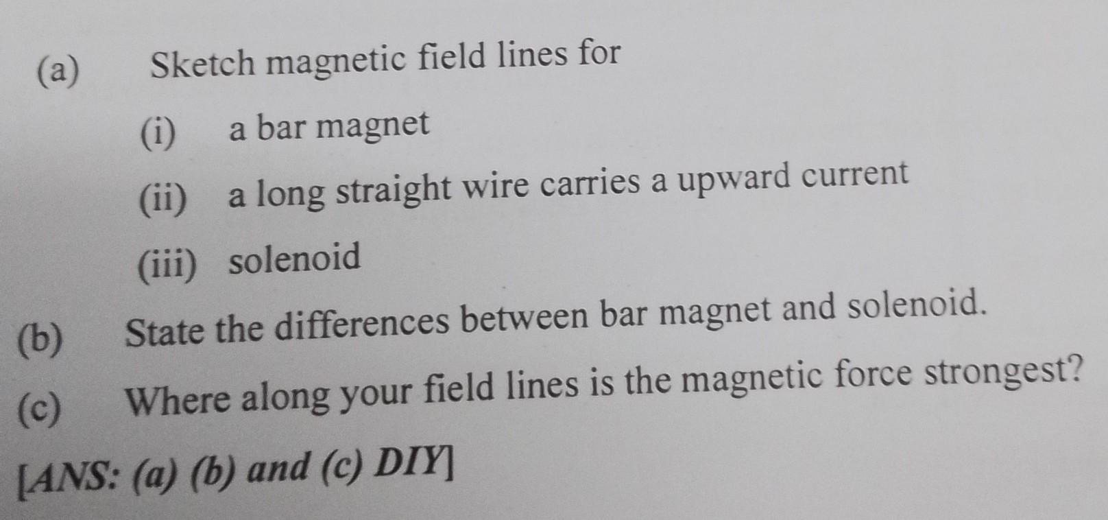 Solved (a) Sketch magnetic field lines for (i) a bar magnet | Chegg.com