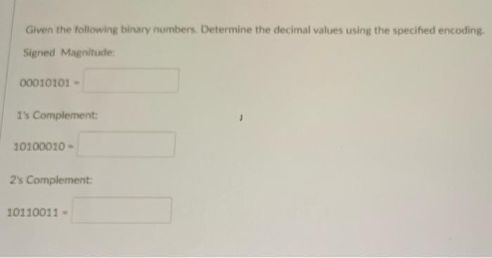 Solved Given the following binary numbers. Determine the | Chegg.com