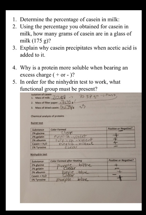 Solved 1 Determine The Percentage Of Casein In Milk 2 Chegg Com