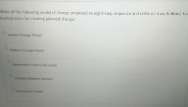 Solved Wich of the following model of change proposed an | Chegg.com