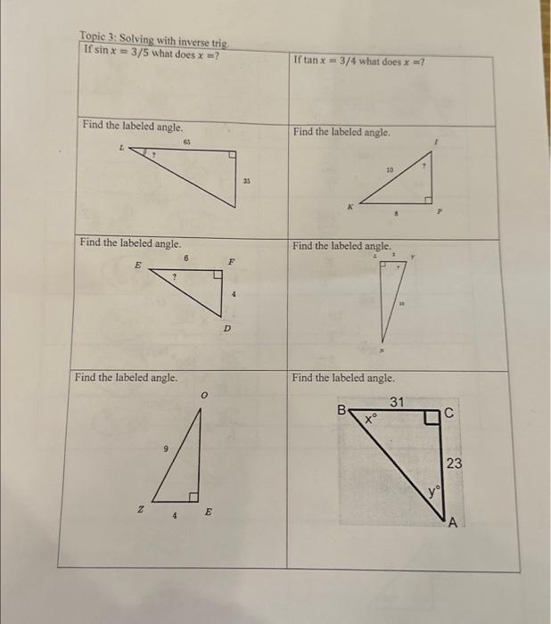 Solved If sinx=3/5 what does x= ? If tanx=3/4 what does x= ? | Chegg.com