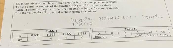 Solved 13. In The Tables Shown Below, The Value For B Is The | Chegg.com