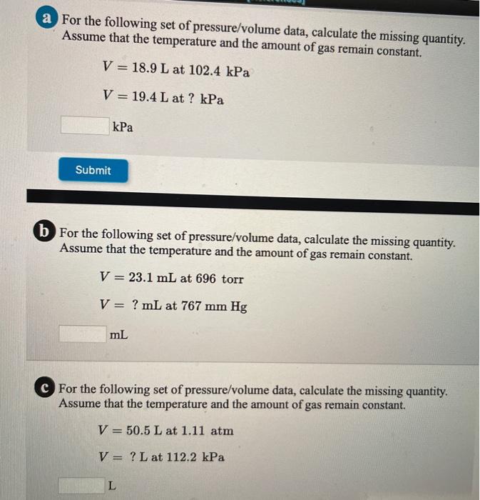 Solved A For The Following Set Of Pressure/volume Data, | Chegg.com