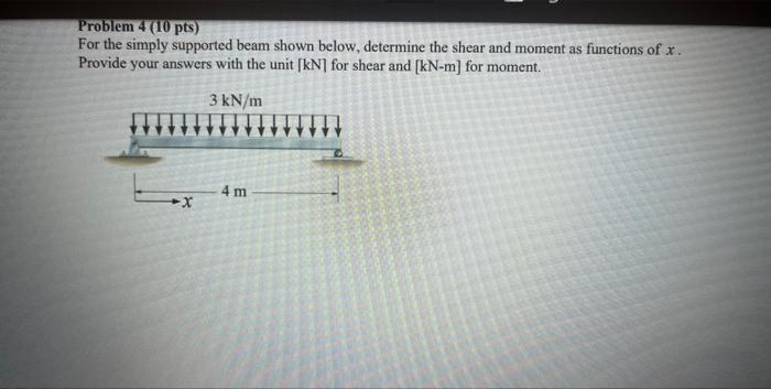 Solved Problem 4(10pts) For the simply supported beam shown | Chegg.com