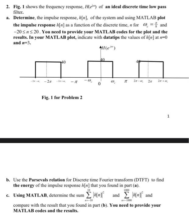 Solved 2. Fig. 1 shows the frequency response, H(ejω) of an | Chegg.com