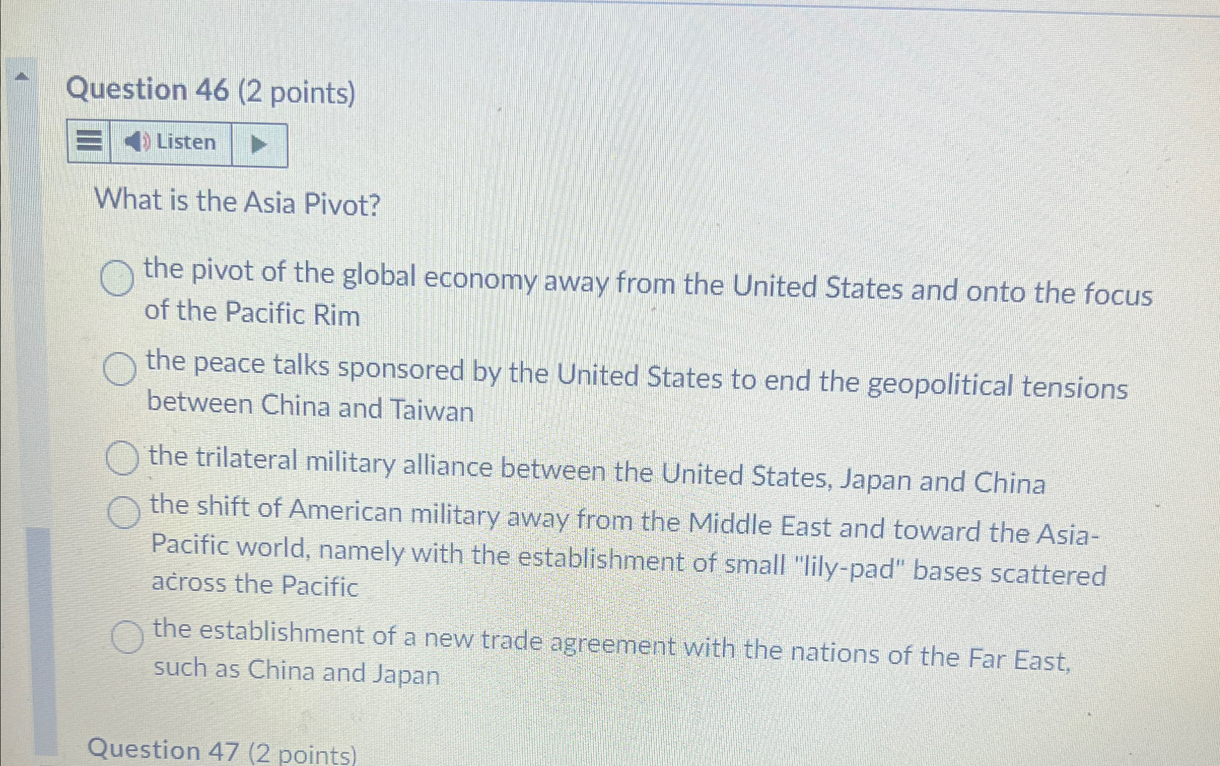 Solved Question 46 (2 ﻿points)ListenWhat is the Asia | Chegg.com