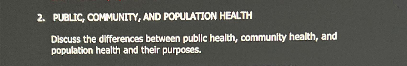 Solved PUBLIC, COMMUNITY, AND POPULATION HEALTHDiscuss The | Chegg.com