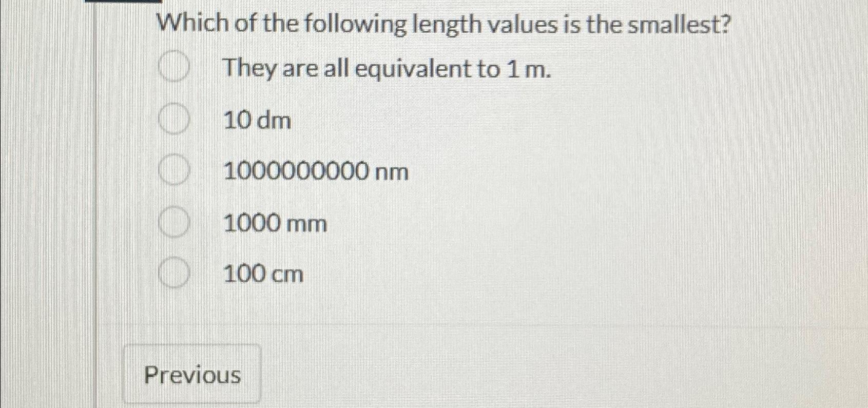 Solved Which of the following length values is the | Chegg.com