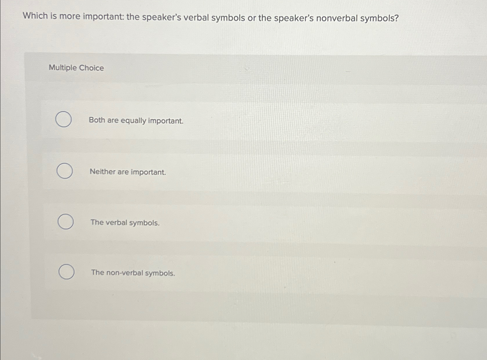 Solved Which is more important: the speaker's verbal symbols | Chegg ...