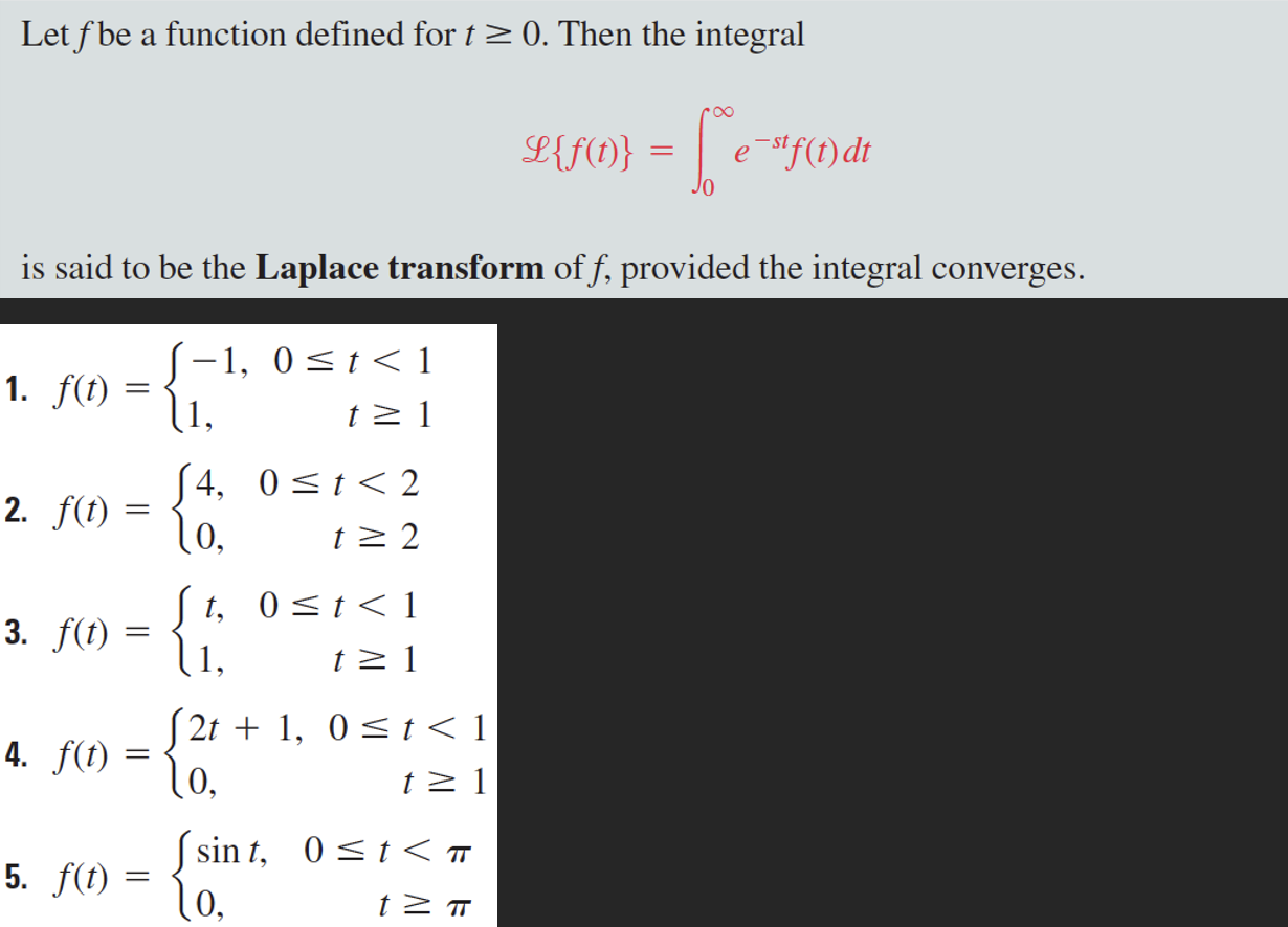 Let f ﻿be a function defined for t≥0. ﻿Then the | Chegg.com