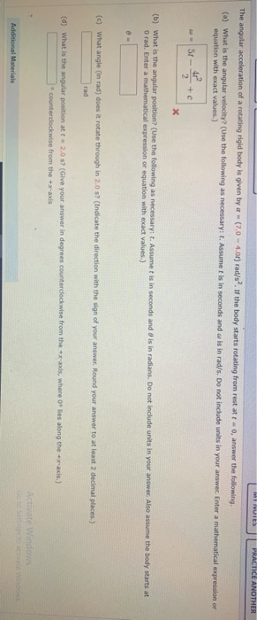Solved Uit PRACTICE ANOTHER The angular acceleration of a | Chegg.com