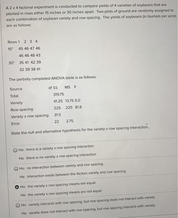 2 x 4 factorial experiment