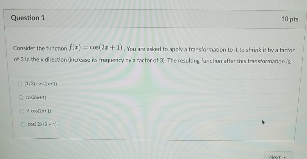 Solved Question 1 10 pts Consider the function f(x) = cos(2x | Chegg.com