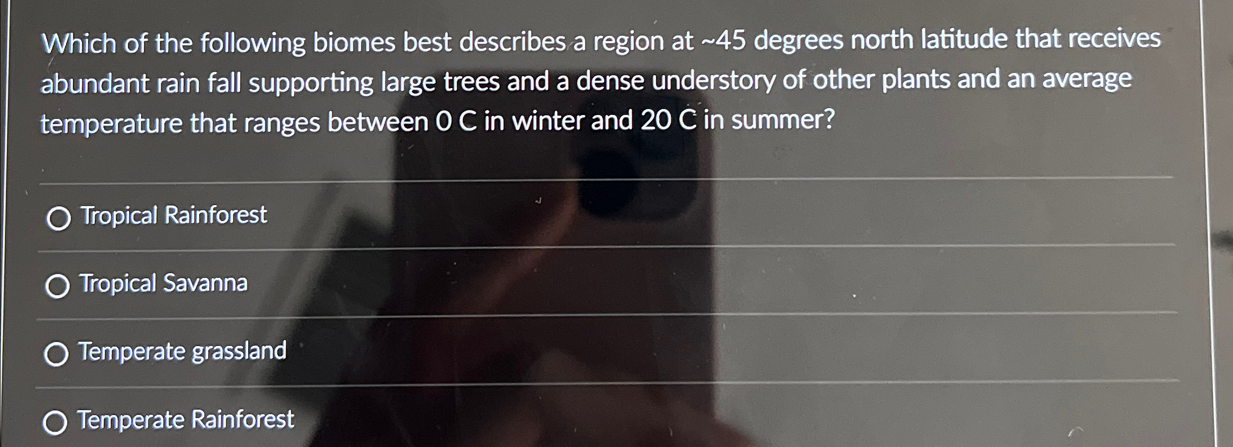 Solved Which Of The Following Biomes Best Describes A Region | Chegg.com