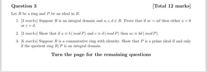 Solved Question 3 Total 12 Marks Let R Be A Ring And P Be 1536