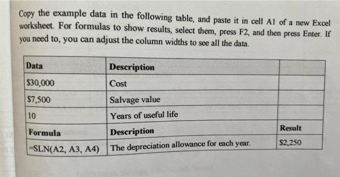 Solved Copy the example data in the following table, and | Chegg.com