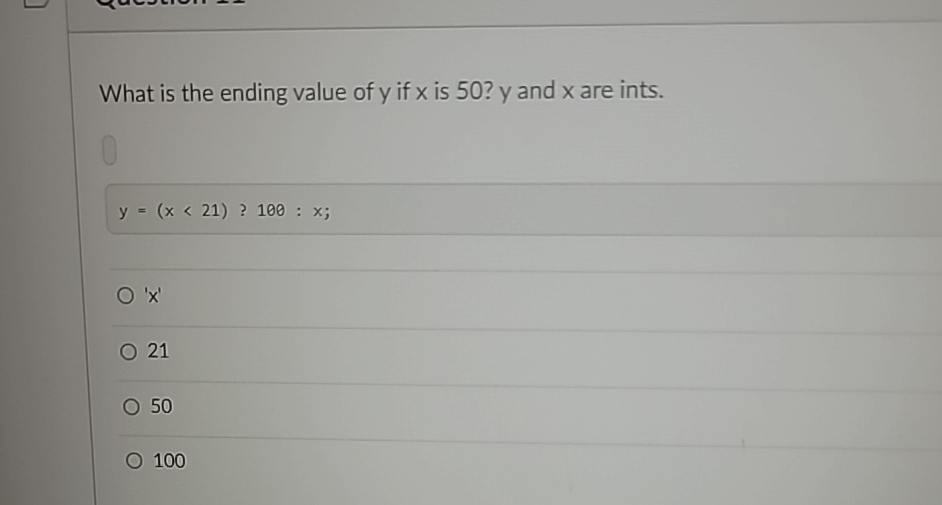 what is the ending value of y if x is 50