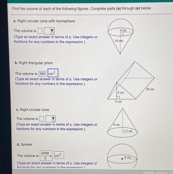 Solved Find the volume of each of the following figures. | Chegg.com