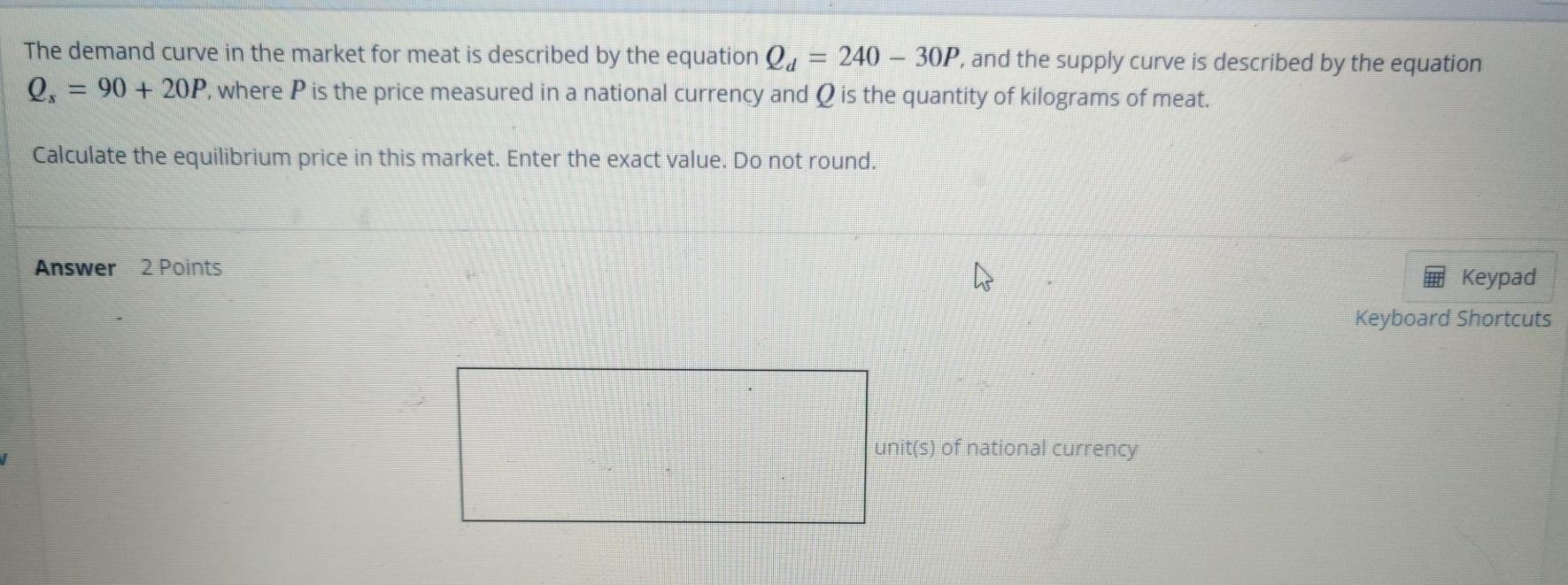 Solved The demand curve in the market for meat is described | Chegg.com