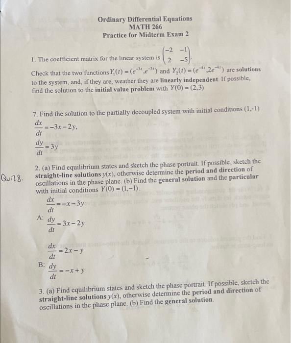 Ordinary Differential Equations MATH 266 Practice for