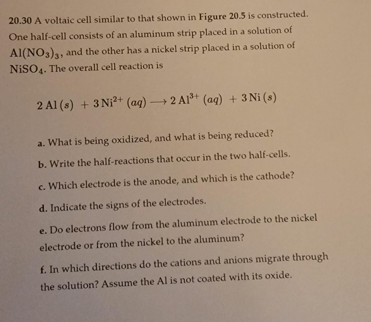 Solved 20.30 A voltaic cell similar to that shown in Figure | Chegg.com