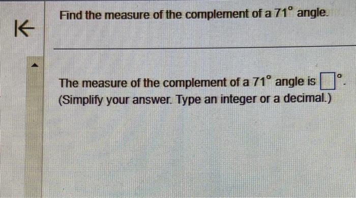 complement of 71 angle