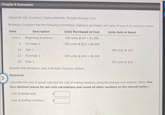 Solved Chapter 6 Homework (Appendix 6B) Inventory Costing | Chegg.com