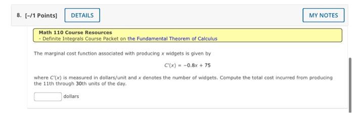 Solved Math 110 Course Resources - Definite Integrals Course | Chegg.com