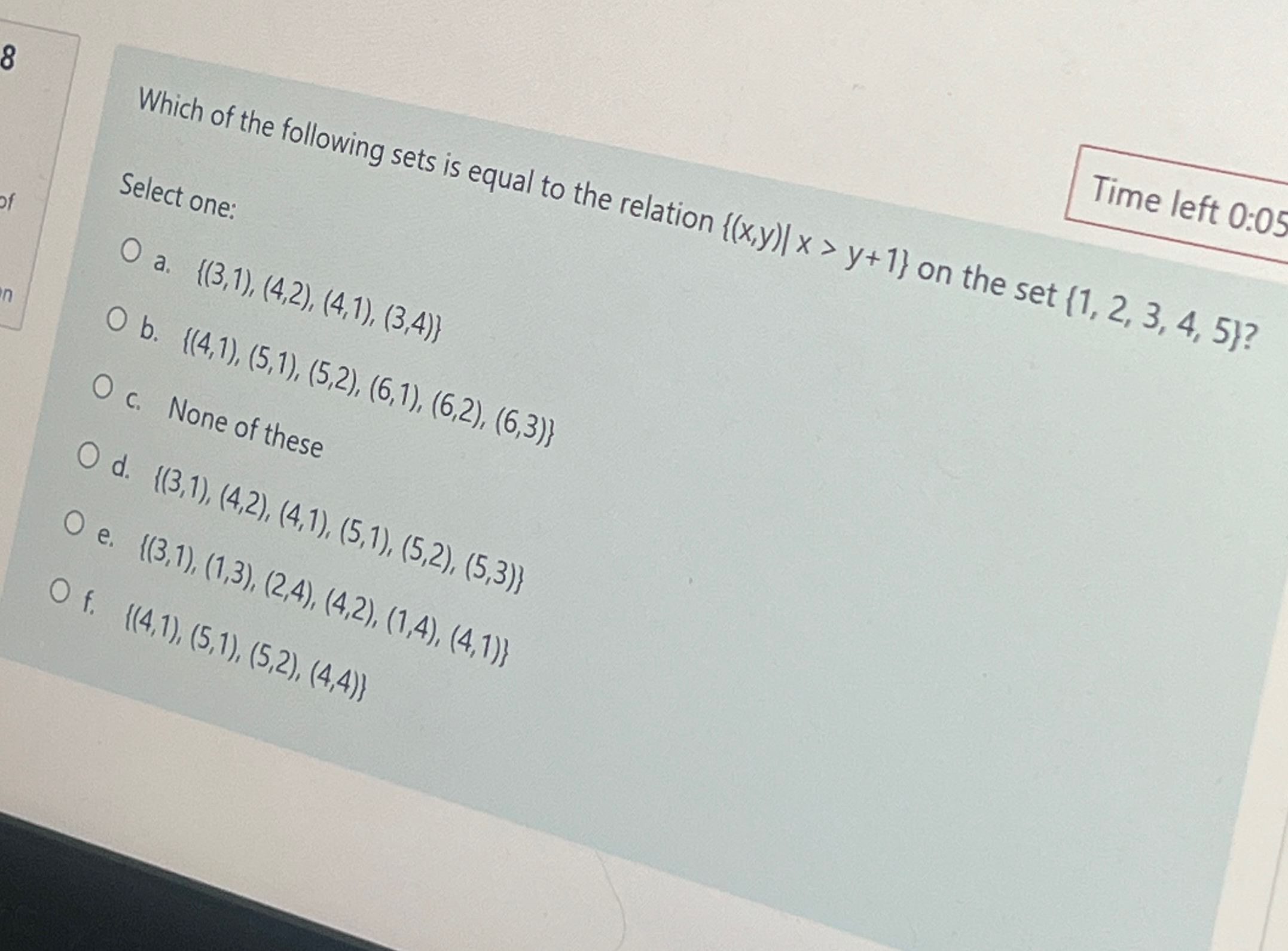 Solved Time left 0:05Which of the following sets is equal to | Chegg.com